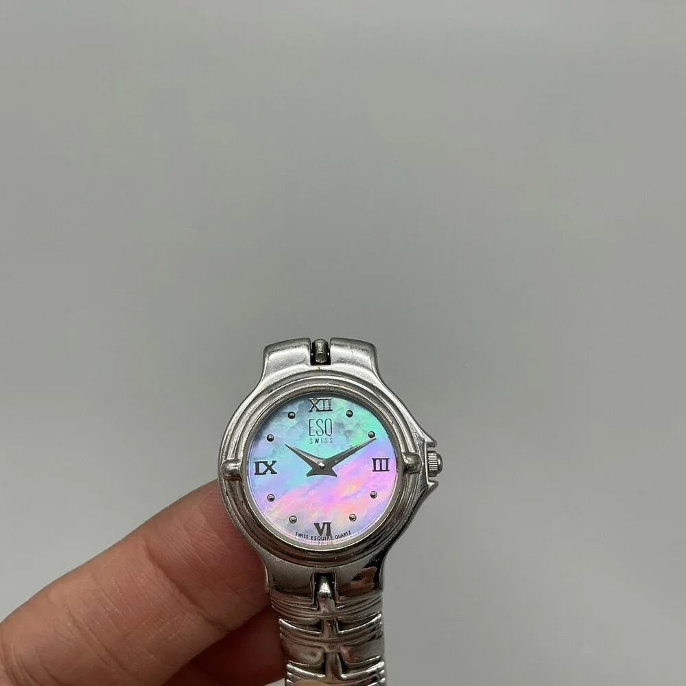 ESQ Swiss E5126 Womens Watch 24mm MOP Dial Stainless Band New Battery 7.5